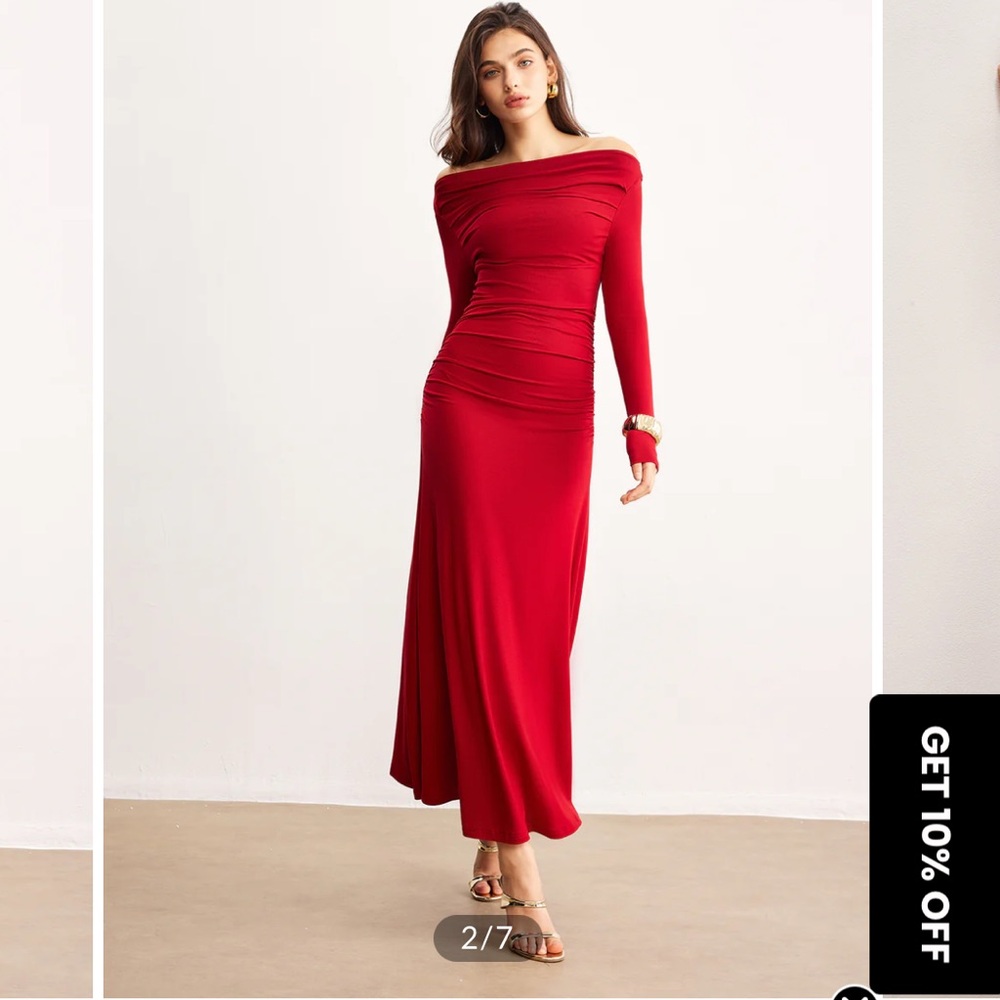 Commense Elegant Red Long Sleeve Dress